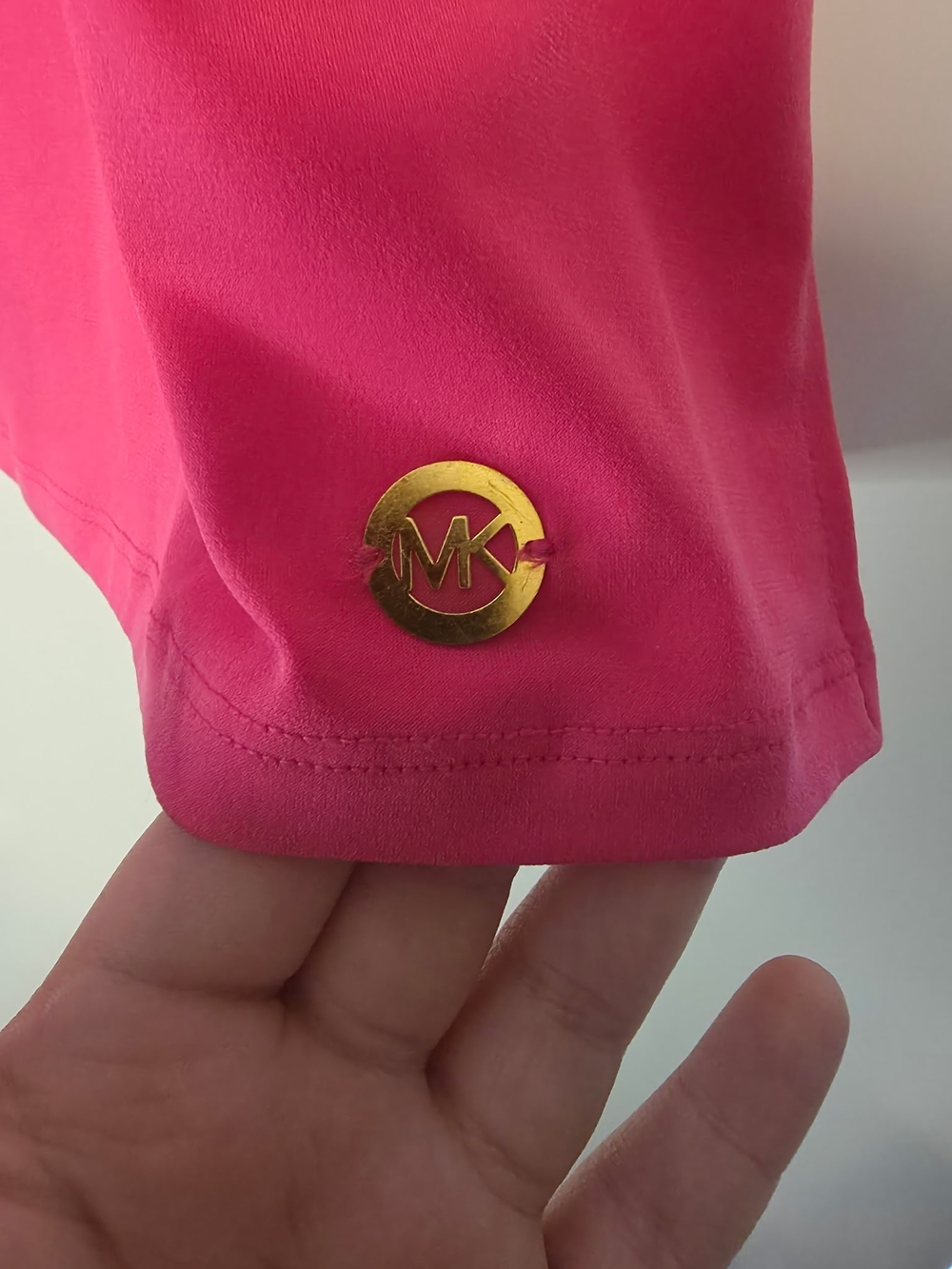 Michael Kors Hot Pink Short-Sleeve Crewneck Top with Ladder Sleeve Detail - Picture 3 of 3